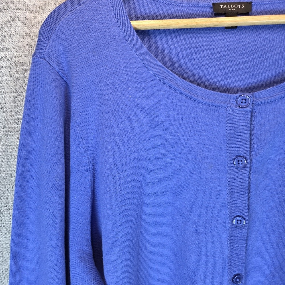 Talbots Women's Blue Knit Button Front Cardigan Cotton Blend 2X Sweater - Picture 2 of 6